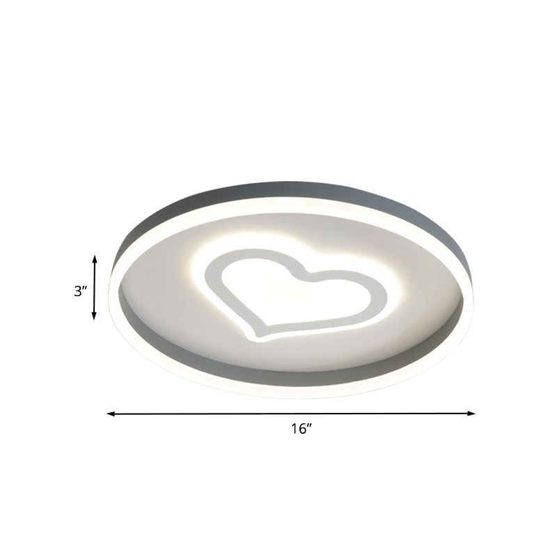 Modern Circular Flush Light Acrylic LED Bedroom Ceiling Lamp in Grey with Butterfly/Loving Heart Pattern