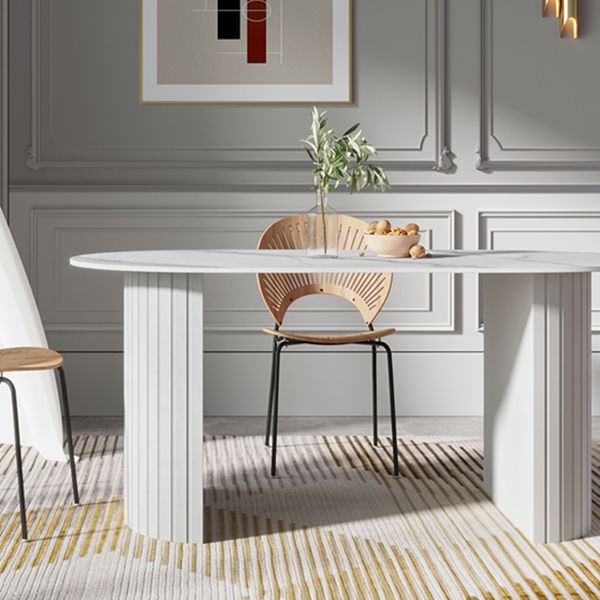 Metal Modern Oval Dining Table White Sintered Stone Table for Dining Room and Kitchen