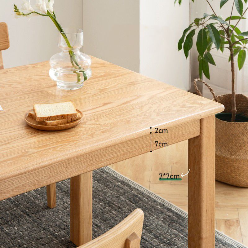 Modern Rectangular Oak Natural Tabletop Dining Table with 4 Solid Wood Legs