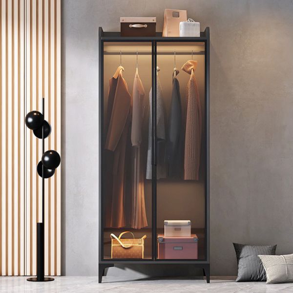 Hinged Wardrobe Armoire with Legs Wood and Glass Wardrobe Cabinet