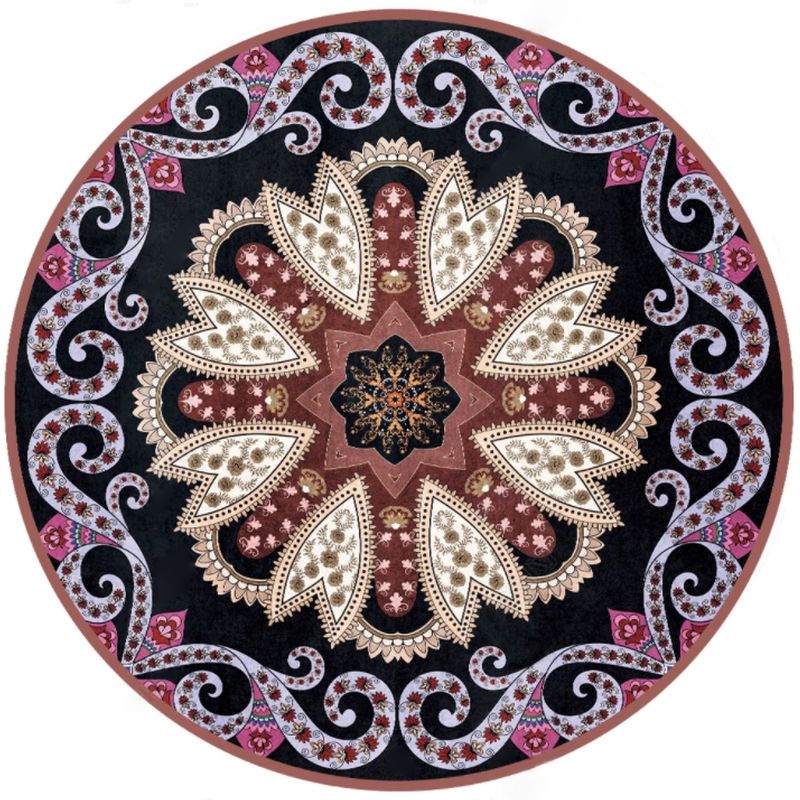 Dark Purple Bohemian Rug Polyester Graphic Non-Slip Backing Area Rug for Living Room