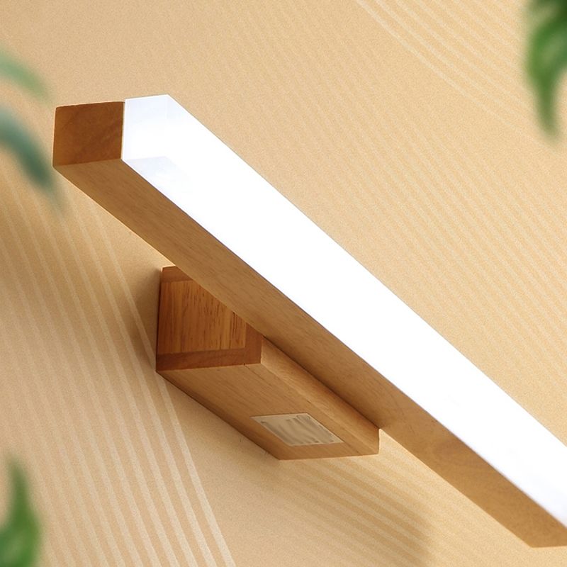 Nordic Style Wooden Vanity Light LED Rectangle Shape Vanity Lamp for Shower Room