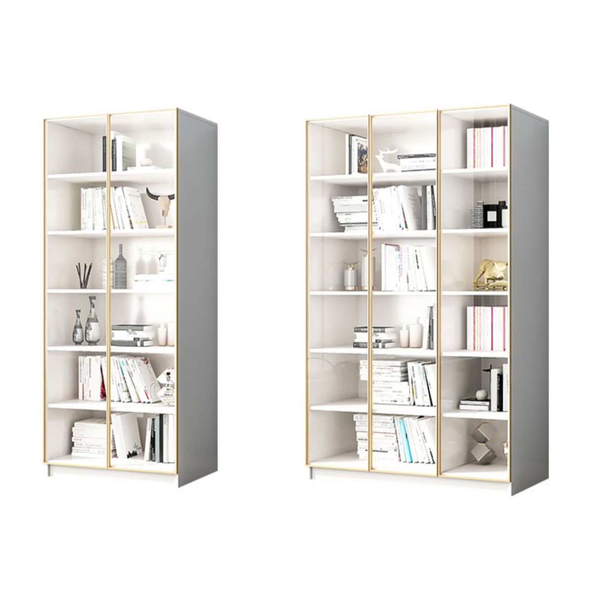 Modern Engineered Wood Bookshelf Standard Closed Back Vertical Bookcase with Doors