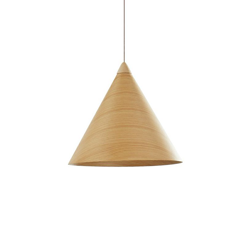Conical Dining Room Suspension Lamp Wooden 1-Head Minimalistic Hanging Pendant Light