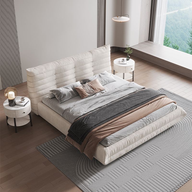 37.4" Tall Glam Panel Bed Wood and Upholstered Standard Bed in White