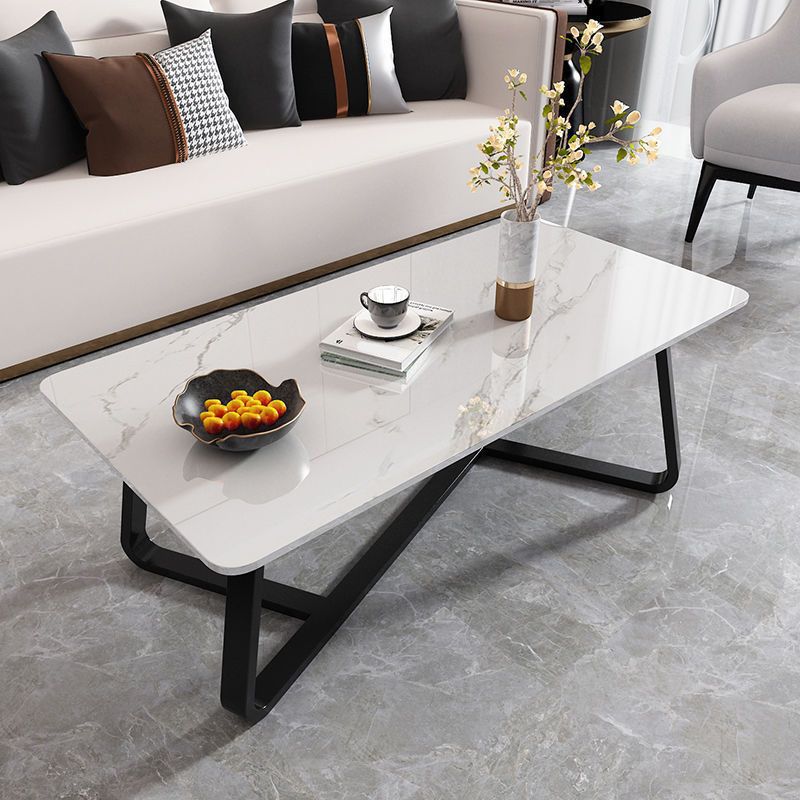 Glam Slate Coffee Table Rectangle Coffee Cocktail Table with Cross Legs