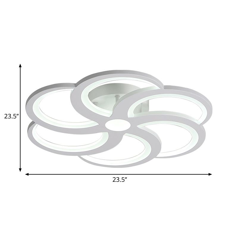 19.5"/23.5" W White Bloom Flush Mount Light Nordic Style Metal and Acrylic Led Living Room Flush Lamp in Warm