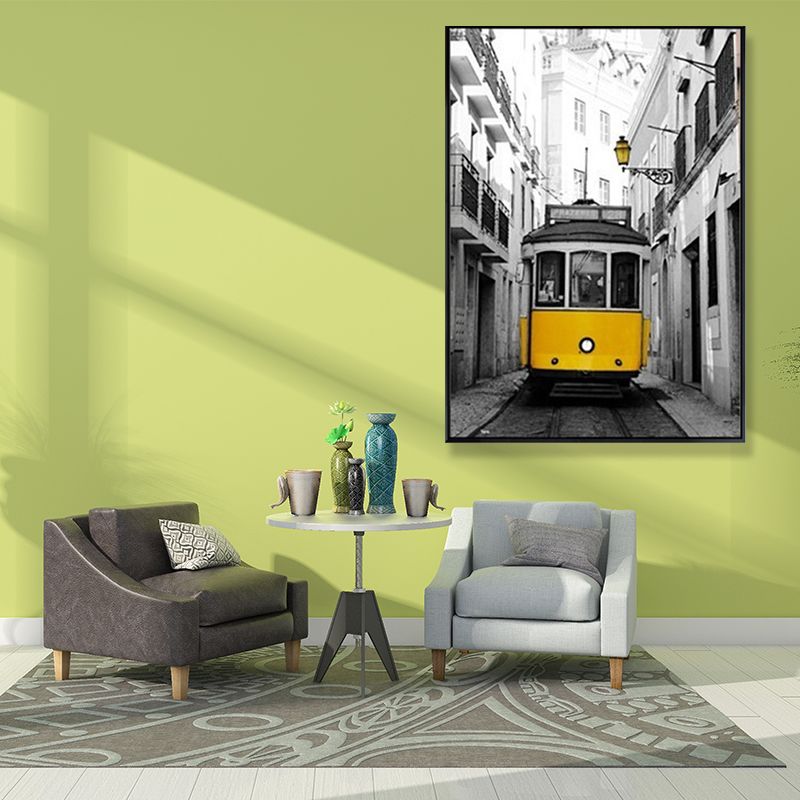 Tramcar Wall Art Decor Contemporary Decorative for Drawing Room Canvas Prints in Yellow