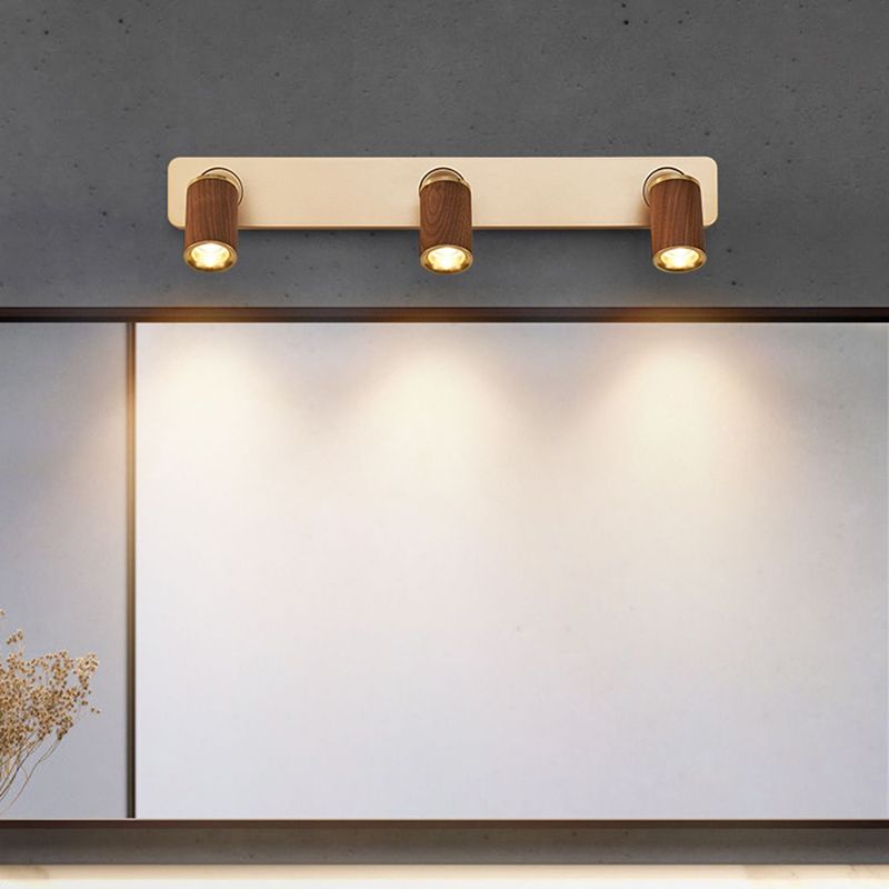 Modern Simple Cylinder Shape Vanity Light with Wood Shade for Shower Room