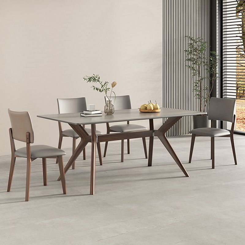 Contemporary Style 1/4/5 Pieces Dining Chairs Set Rectangle Stone Furniture in Gray