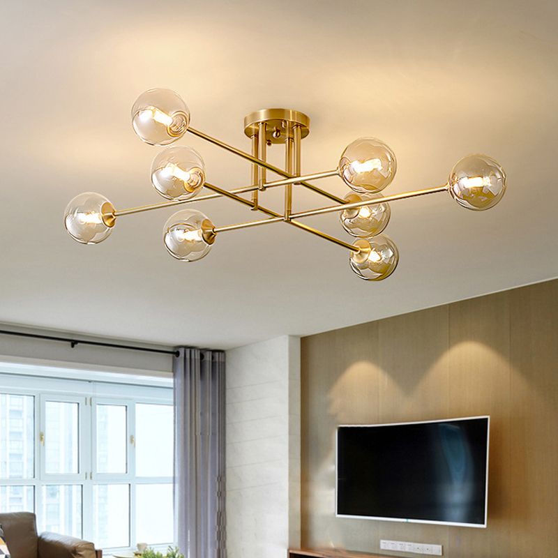 Modern Style Sputnik Shape Flush Mount Metal Ceiling Light in Gold for Living Room