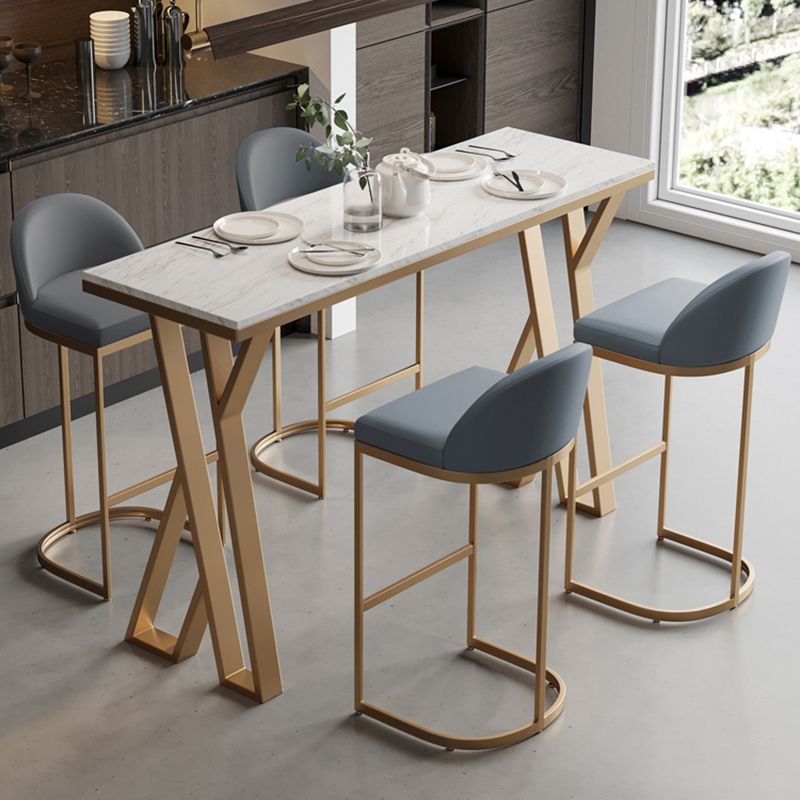 Mesa de barra de pub faux faux de rectángulo glamorial mesa de barra de hierro dorada con pedestal doble