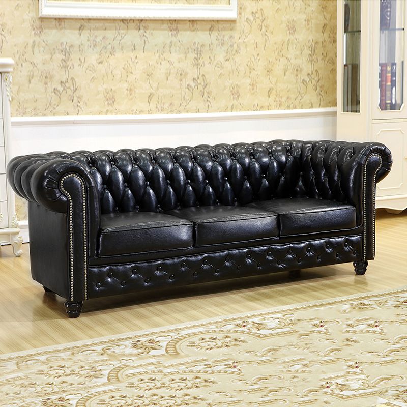 Traditional Living Room Black Tufted Rolled Arm Standard Seating