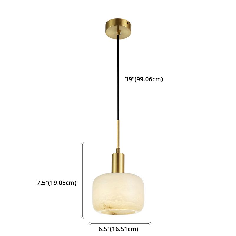 Stone Cylinder Pendant Light Fixture Modern Style Suspension Pendant Light in Brass