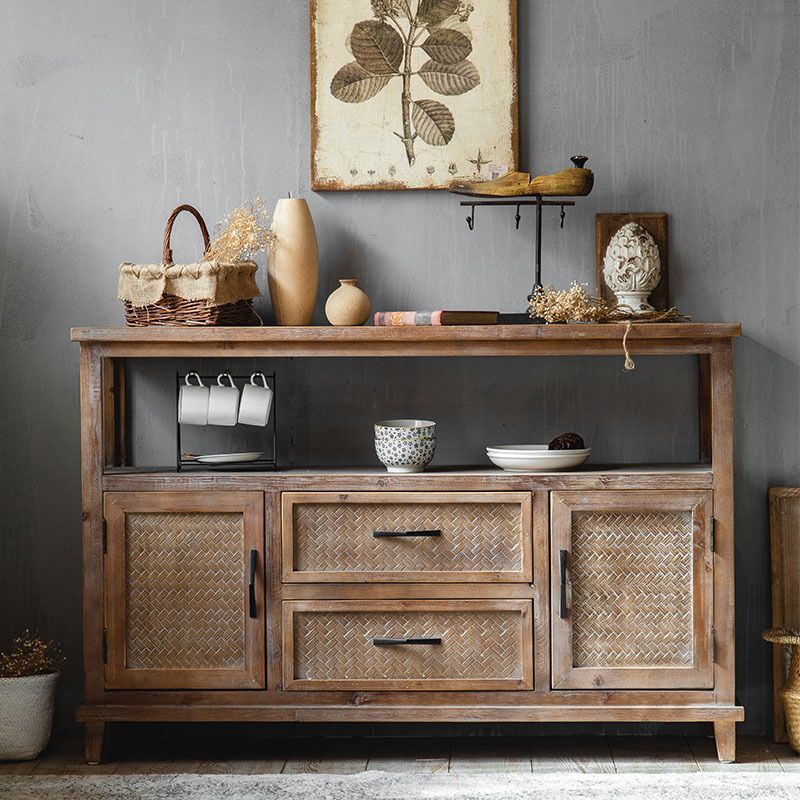 Industrial Wooden Cabinet with Doors and Drawers Distressed Wood Cabinet