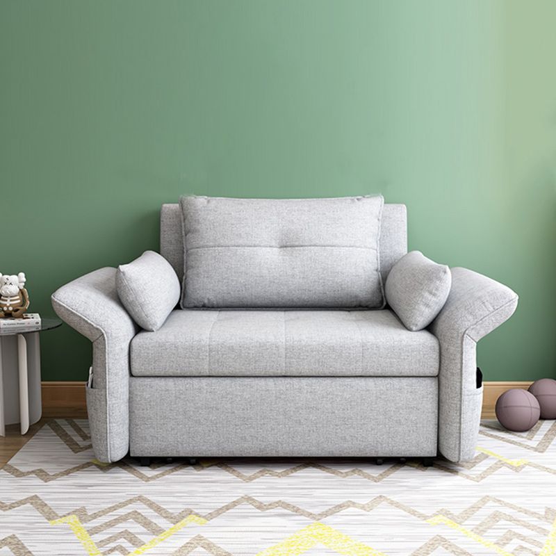 Modern Fabric Sleeper in Light Gray Flared Arm Futon And Mattress with Storage