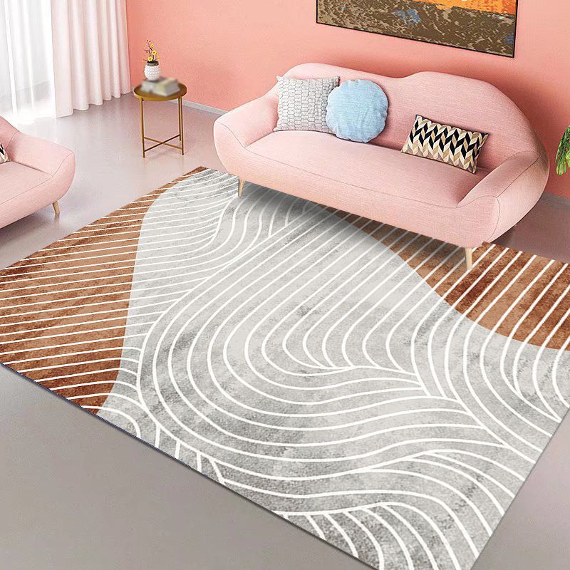 Gray Modern Rug Polyester Irregular Fringe Rug Washable Rug for Living Room