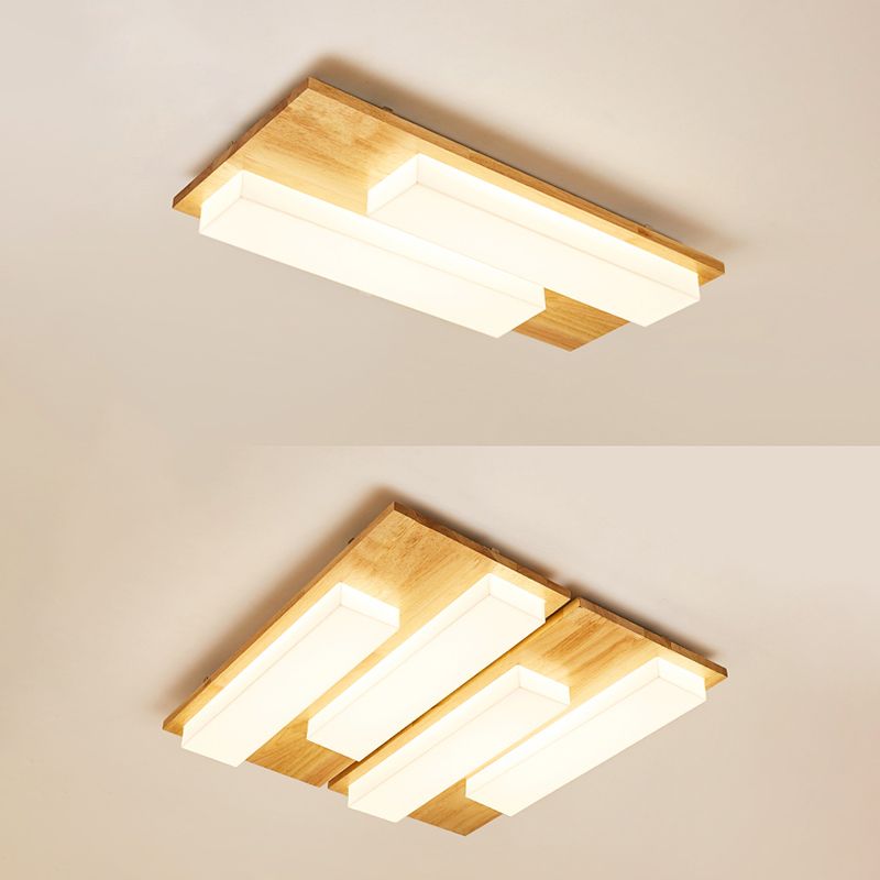 LED Minimaliste moderne Ceiling Fixture Wooden Flush Flush Mount with Acrylic Shade