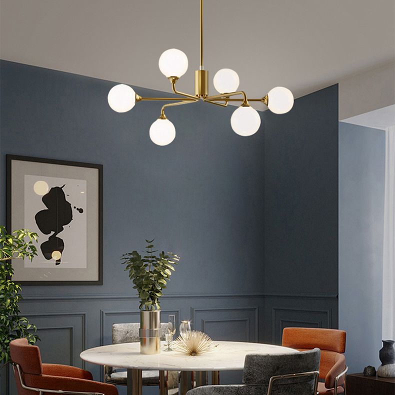 Modern Minimalist Chandelier Light Fixture Spherical White Glass Ceiling Chandelier for Living Room