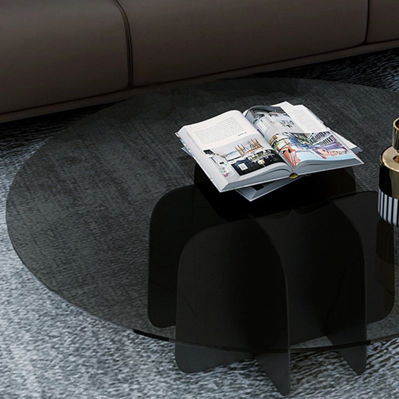 Modern Round Glass Coffee Table Iron Pedestal Cocktail Table