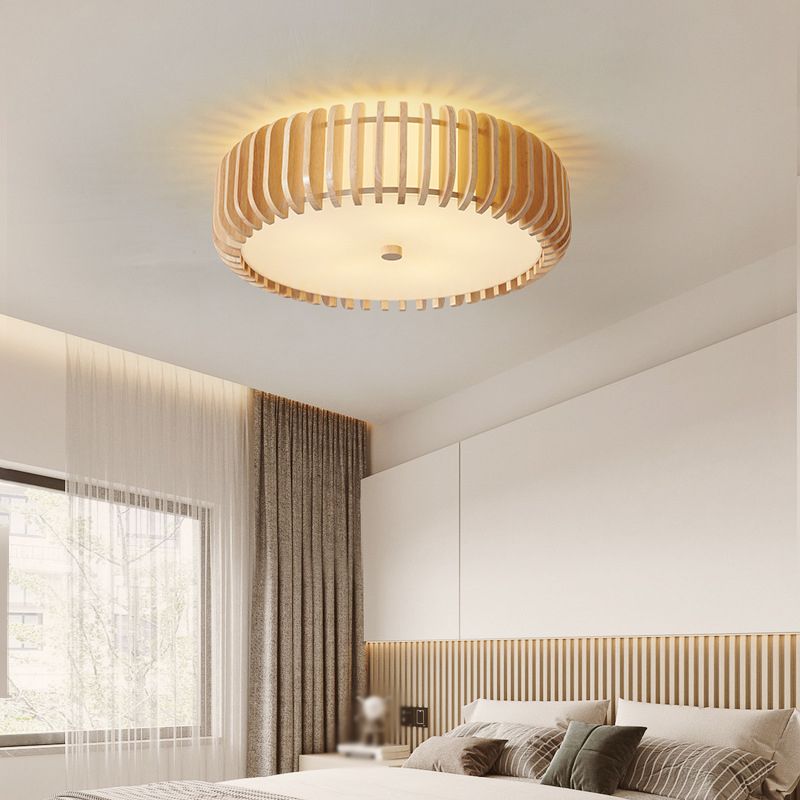 Wood Round Flush Mount Lights Contemporary Style Multi Lights Flush Mount Fixture