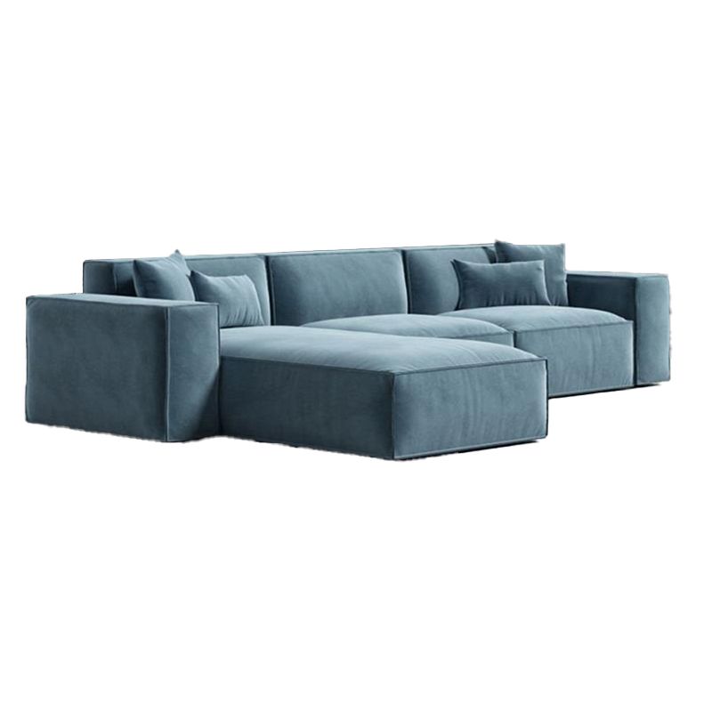 Square Arm Sectional Sofa Gray 4-seat Sofa & Chaise with 4 Pillows