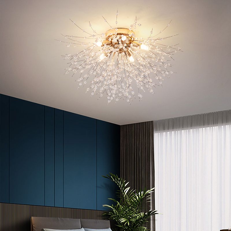 Unique Shape Crystal Flush Light Modern Style Multi Lights Flush Mount Fixture