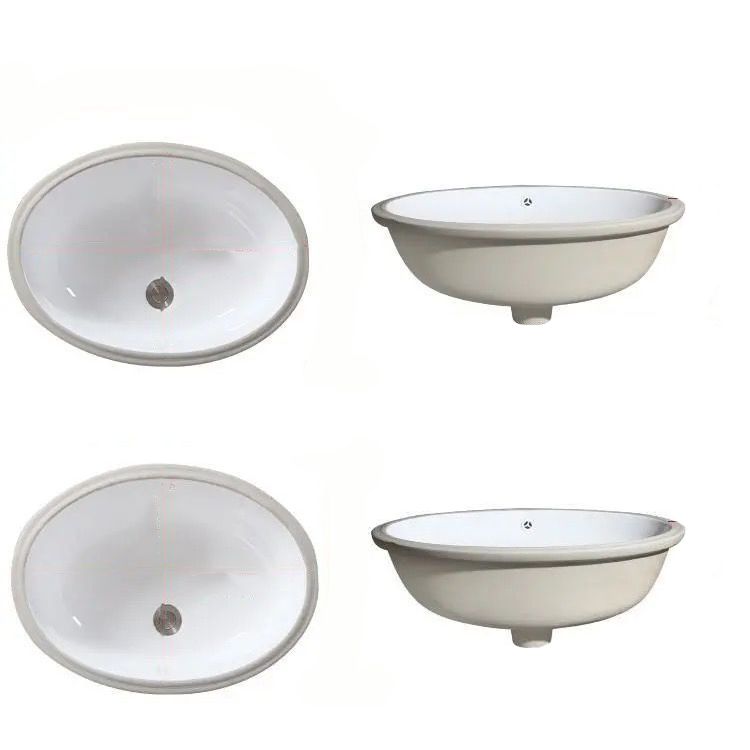 Modern Undermount Vanity Sink Oval Porcelain with Pop-Up Drain Bathroom Sink