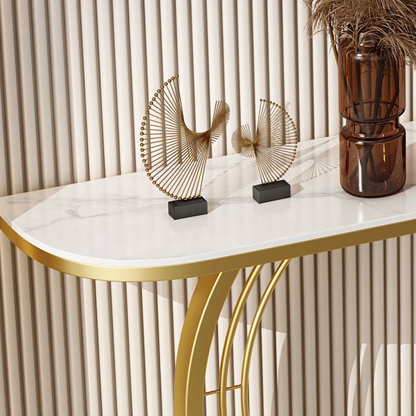 11.8" Wide Stone Console Table Scratch Table with Gold Ironcraft Frame