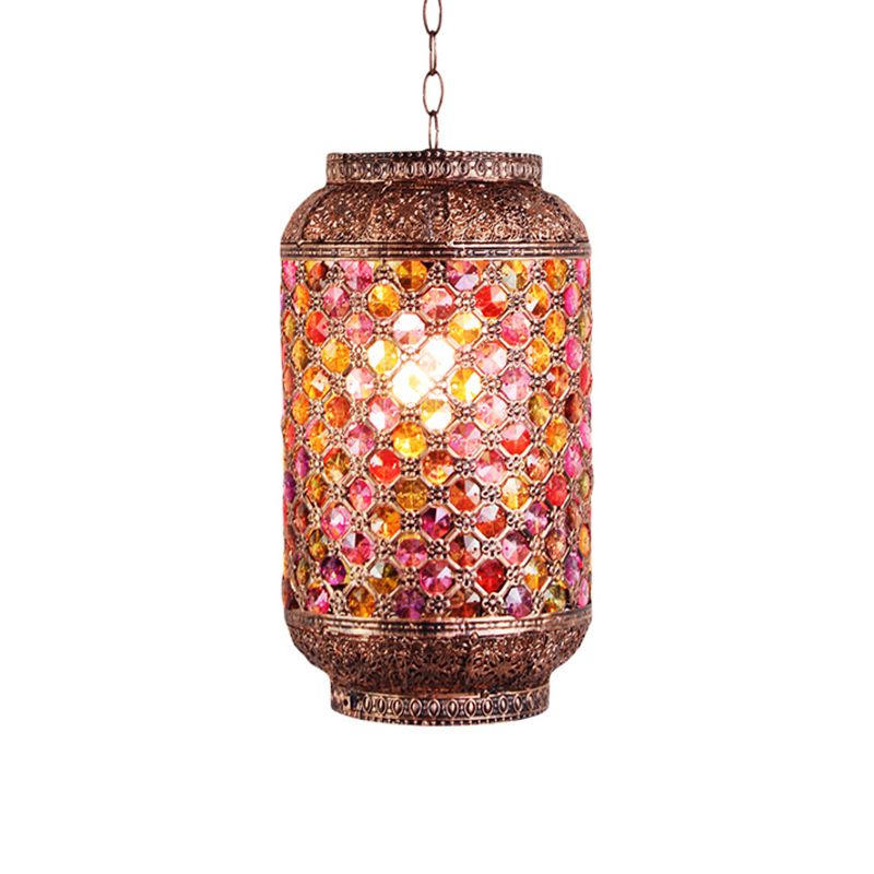 Bohemian Lantern Down Lighting Pendant 1 Bulb Metal Hanging Ceiling Light in Brass for Restaurant