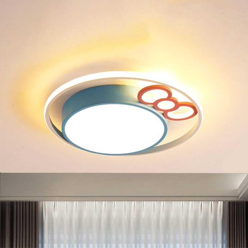 Kids LED Ceiling Mounted Fixture Pink/Blue Finish Bow and Round Flushmount Light in Warm/White Light, 18"/23" Dia