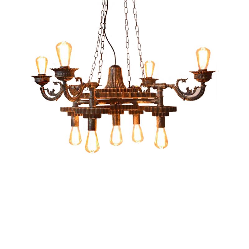 9 LIGNES PLACILLE LUMINATEUR VINTAGE EXPOSÉ MÉTAL METAL PROSIBLE CHANDELIER EN BRONZE POUR LA MANGE AVEC PROCHE