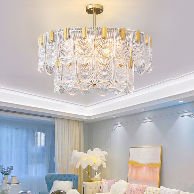 Gold Modern Metal Ceiling Light Geometric Shape Island Lamp with Glass Shade for Bedroom