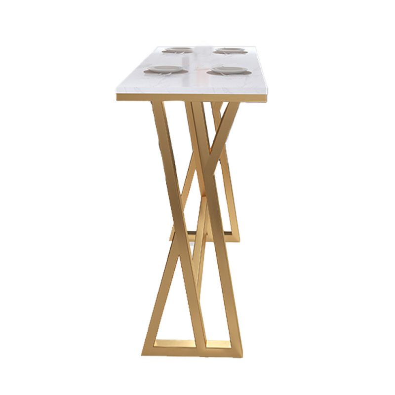 Rectangle Stone Top Table Glam Style Bistro Pub Table with Metal Base