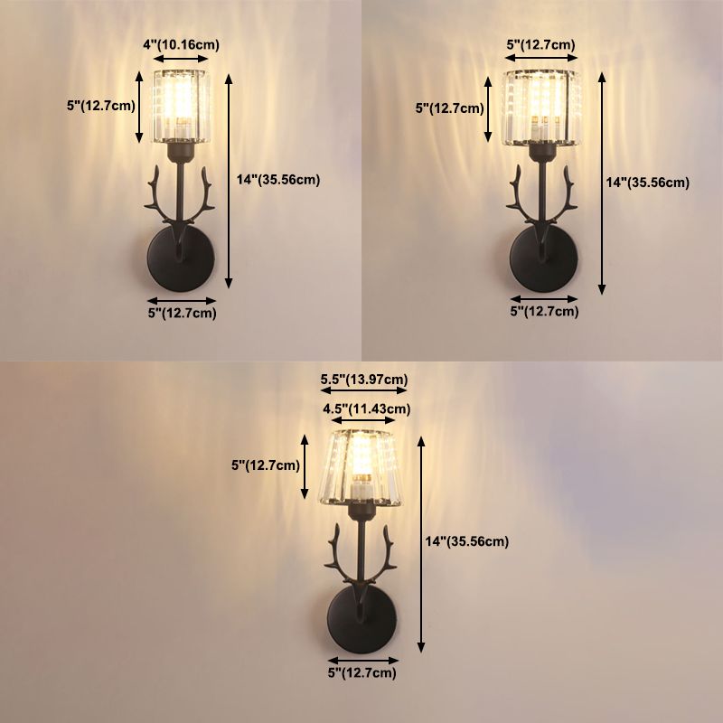 Nordic Style Crystal Wall Light Geometric Wall Sconce with Antler for Bedroom