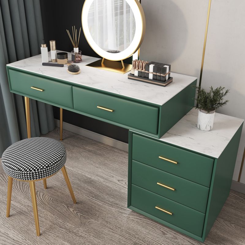 Genuine Leather Vanity Table in Green Luxurious Stone Top Makeup Desk