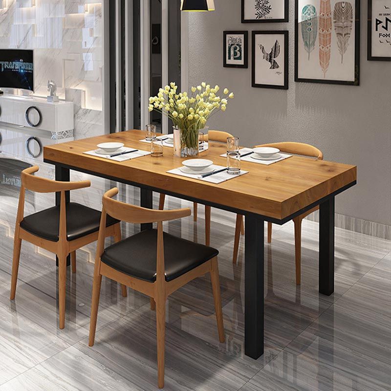 Natural Pine Wood Top Table Industrial Rectangle Black Iron Base Table without Chair