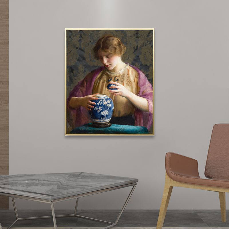 Vintage Figure Oil Painting Canvas House Interior Wall Art Decor in Pastel Color