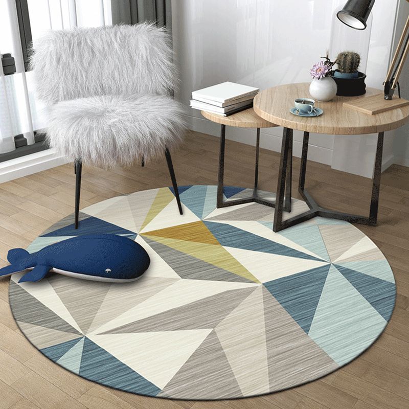 Modern Abstract Geometry Rug Multi Color Polyester Area Rug Easy Care Anti-Slip Carpet for Sitting Room