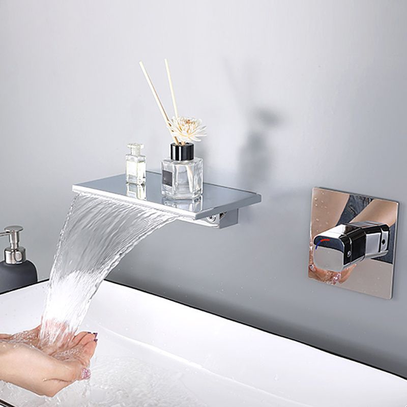 Wall Mounted Metal Waterfall Tub Filler Low Arc Bathroom Faucet