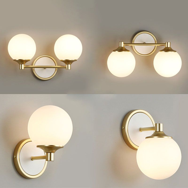 White Sphere Wall Light Sconce Modern Glass Wall Mount Light Fixture for Bedroom
