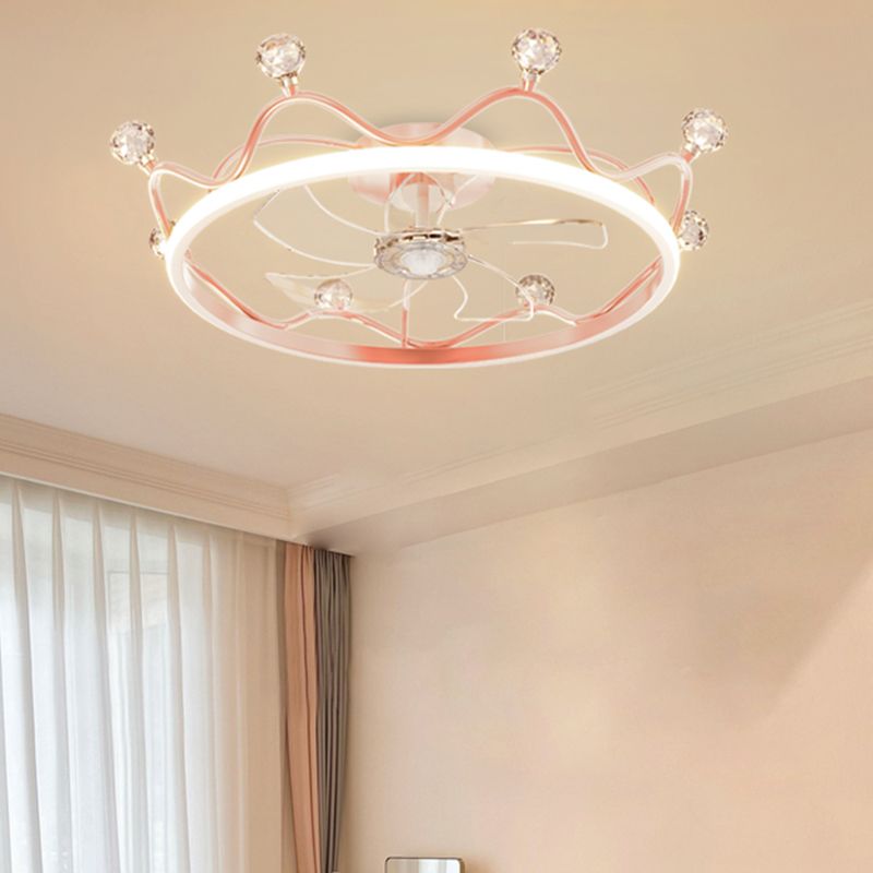 Crown 1 - Light Ceiling Fan Light Fixture Metal LED Fan Ceiling in Gold / Pink