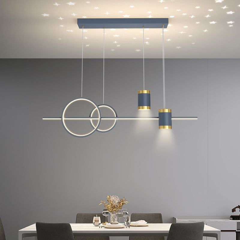 5 Light Cylinder Island Lighting Fixtures Contemporary Metal Chandelier Light