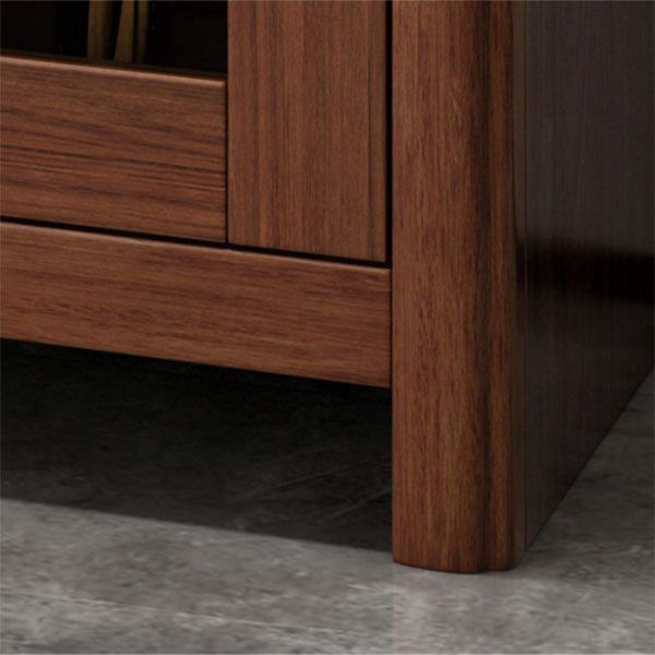 Ultra Modern Rubber Wood Dining Hutch Glass Doors Storage Cabinet with Drawers
