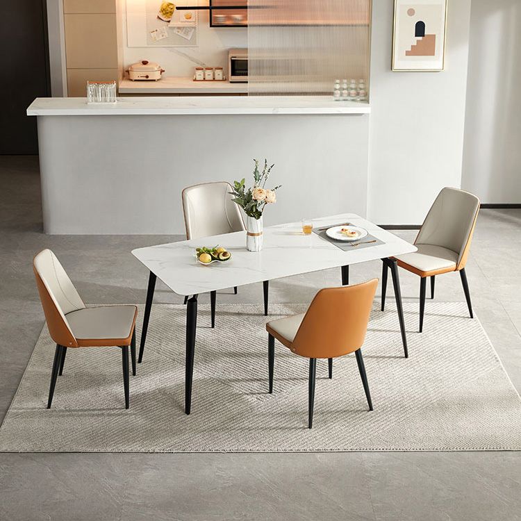 White Stone Top Dinette Table with Metal Legs Rectangle Home Dining Table
