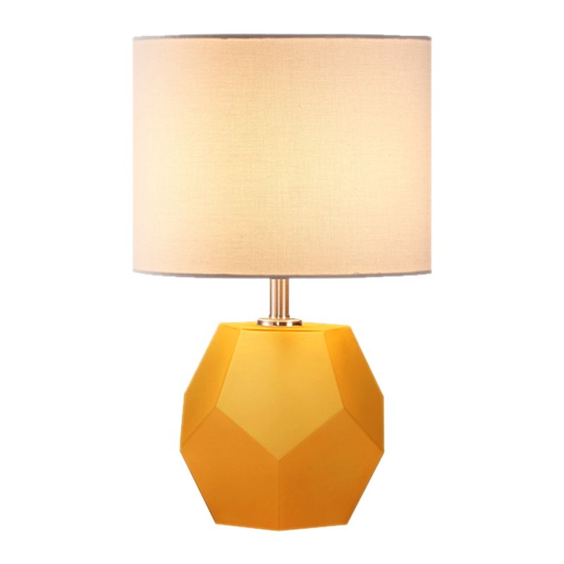 Lampada da tavolo esagonale 3D a bulba singola moderna luce di vetro grigio/rosa/giallo con tonalità in tessuto tamburo