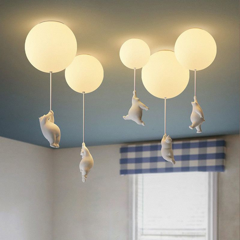 Modern Bear Ceiling Light 1-Light Ceiling Mount Light with Glass Shade for Kid's Room