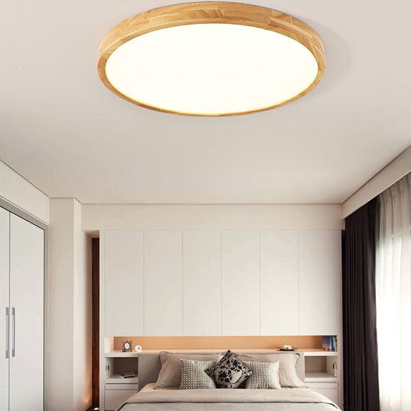 Modern Simplicity LED Ceiling Light Circular Wooden Flush Mount for Living Room