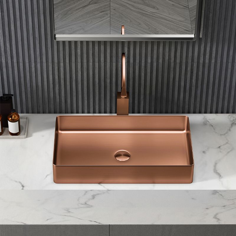 Modern Wash Stand Metal Rectangular with Drain Assembly and Faucet Vessel Bathroom Sink