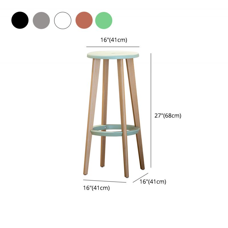 Contemporary Simple Wood Counter Stools Circular Seats Indoor Bar Stool